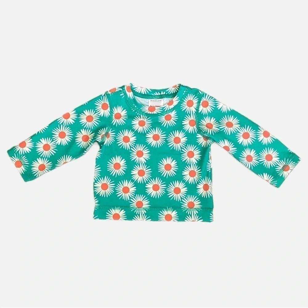 Hanna Andersson Baby Rash Guard Green With Daisies 6-12 Months